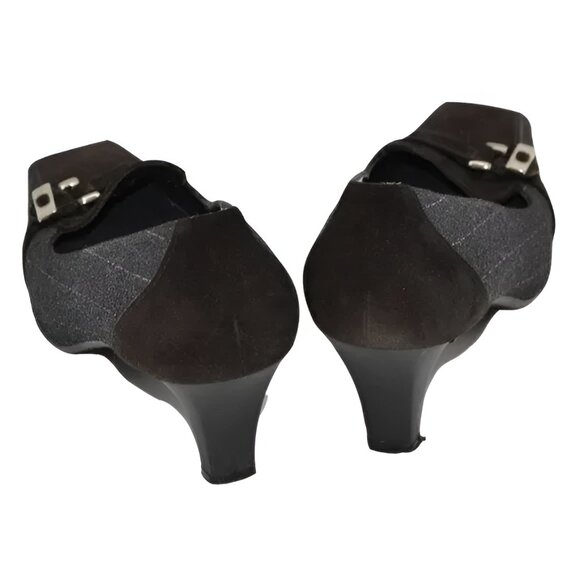 Stuart Weitzman Charcoal Gray Pinstripe Wool Suiting Leather Dress Heels 8.5 - Picture 7 of 8